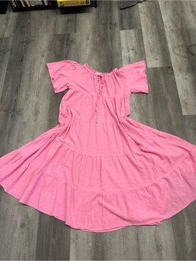 Rae feather boutique  Pink Tiered Cotton Peasant Dress